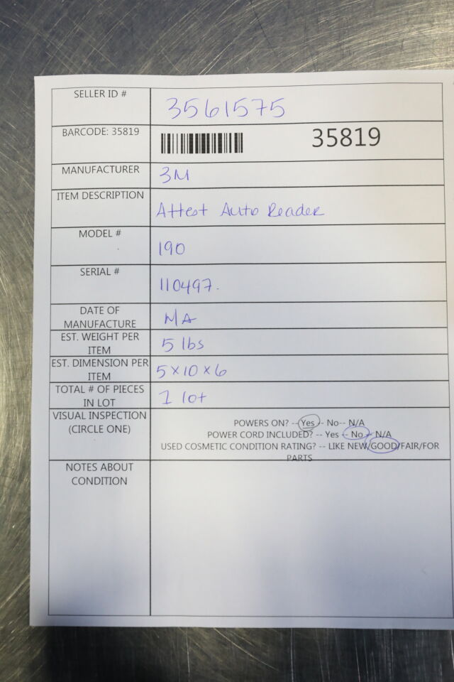3M Attest Auto Reader 190 Rapid Readout Biological Indicator