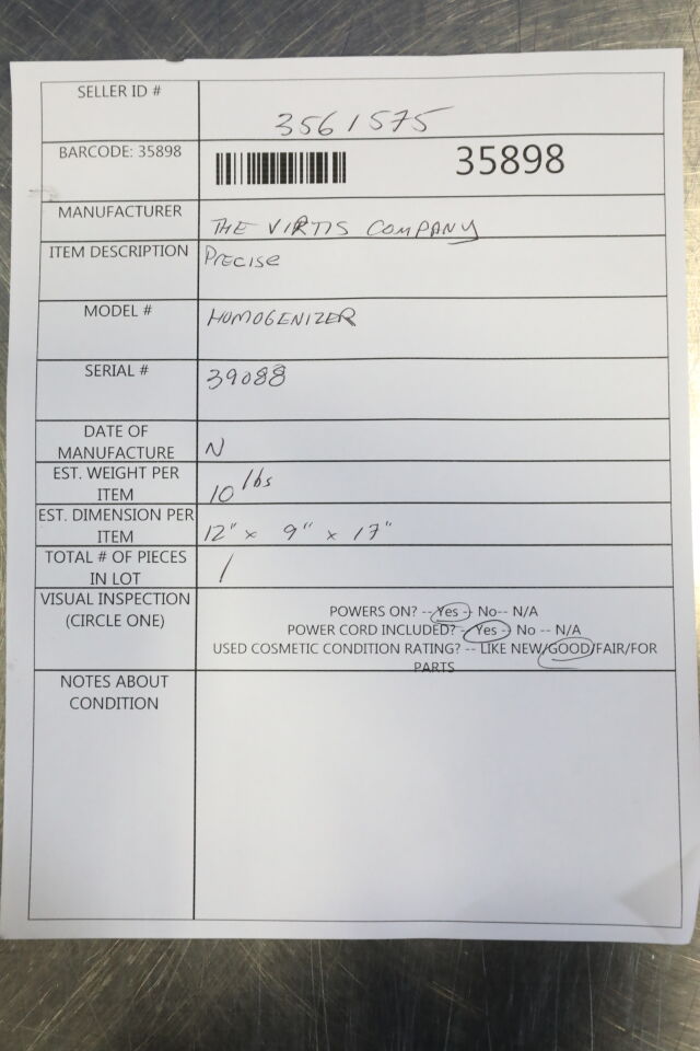THE VIRTIS COMPANY Precise Homogenizer