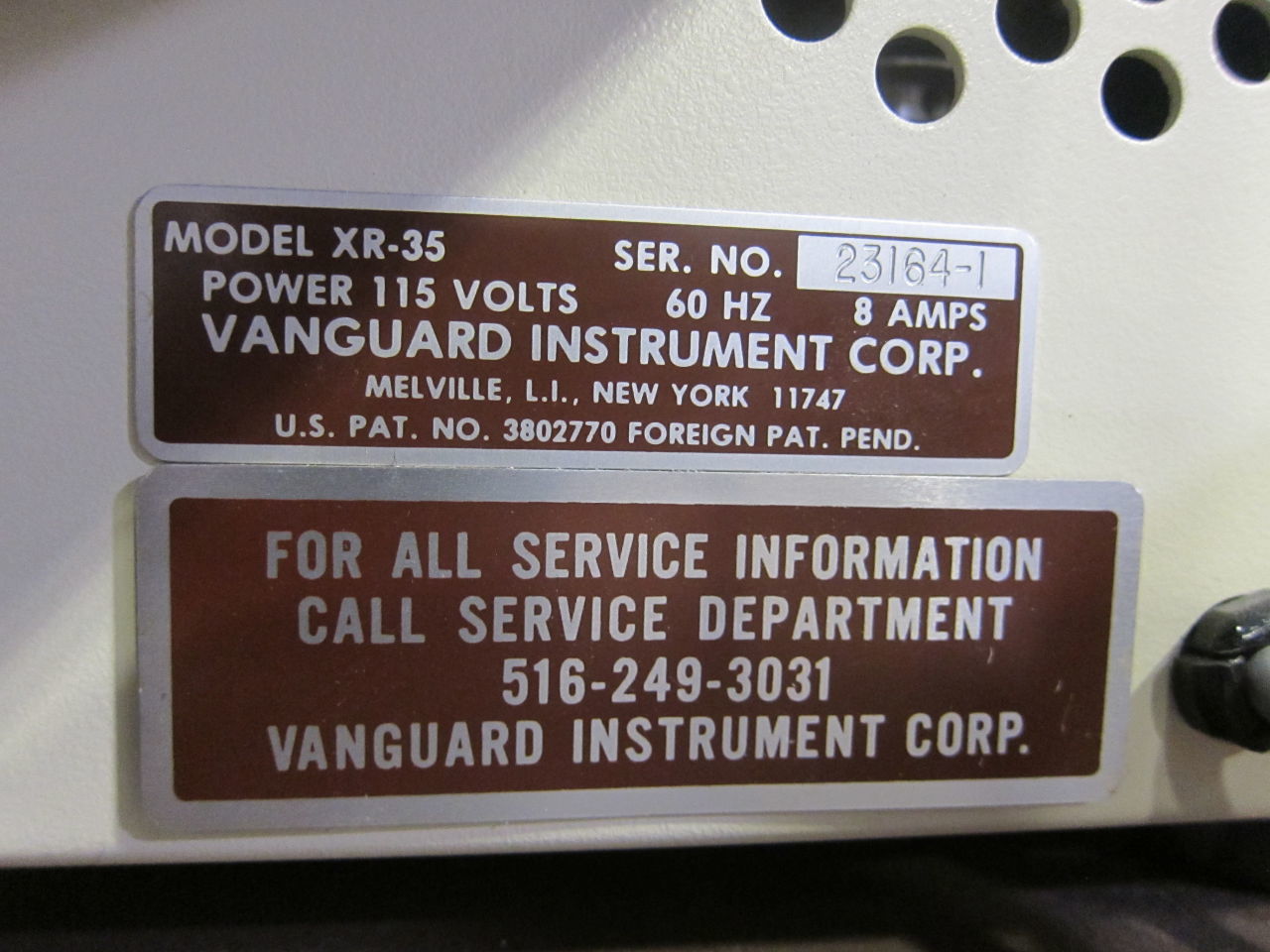 VANGUARD INSTRUMENTS CORP XR-35 Film Processor for sale
