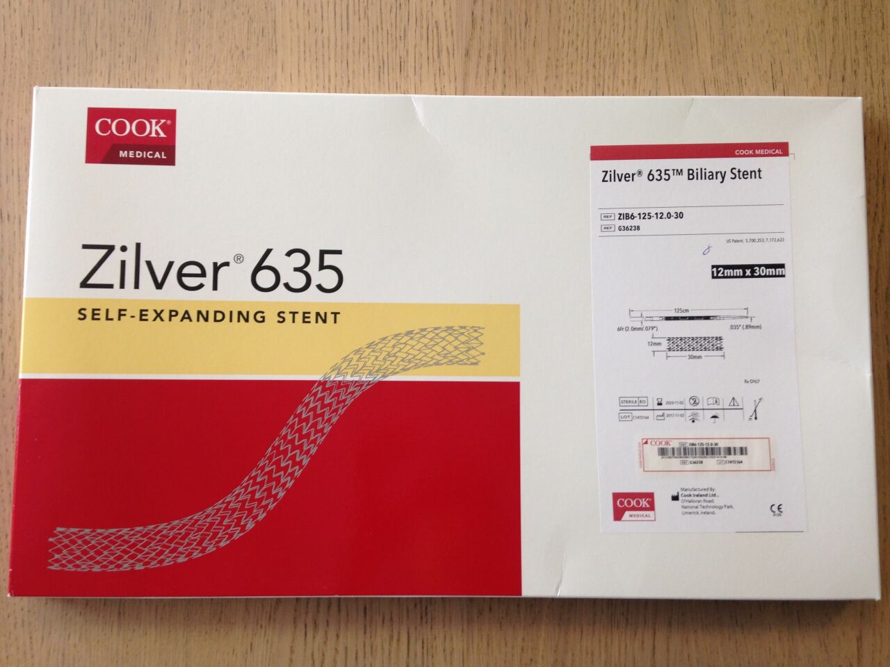 New COOK G36238 Zilver 635 Biliary Stent, 12mm x 30mm (X
