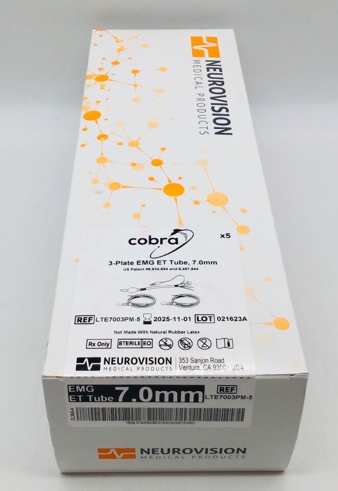 NEUROVISION MEDICAL LTE7003PM-5 Cobra 3-Plate EMG ET Tube 7.0mm - Box of 5